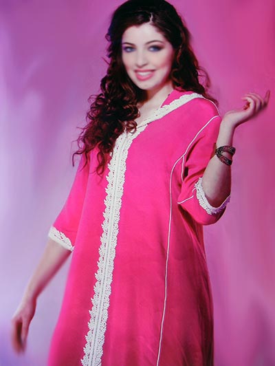 Djellaba Marocaine 3/4 manche Rose - Caftan Diva